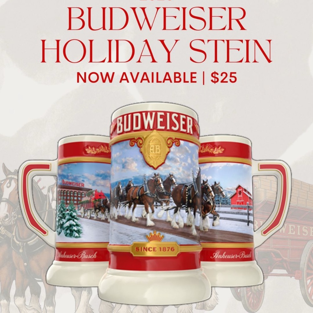 2025 Budweiser Festive Stein - Red and White